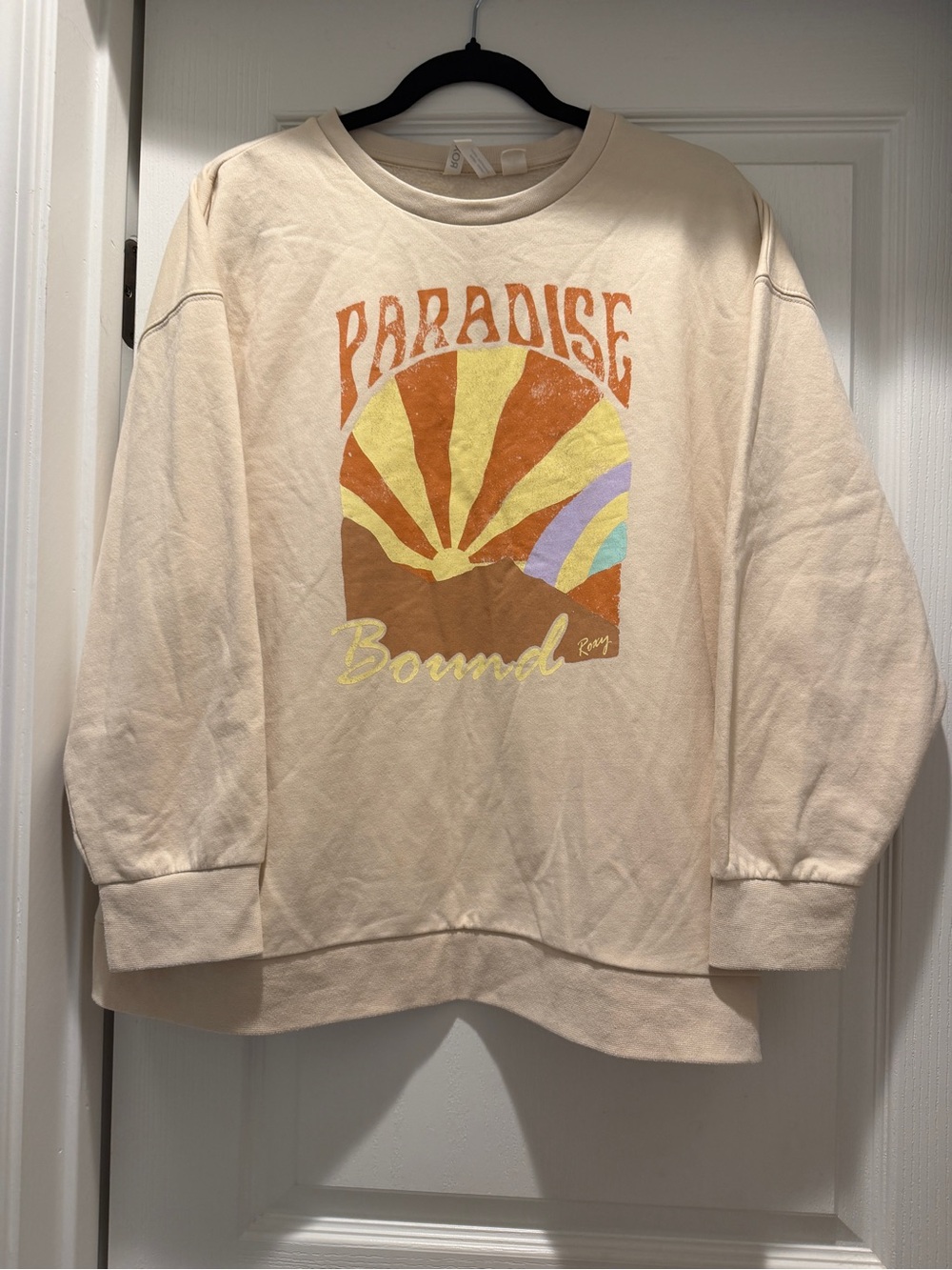 Roxy Paradise Bound Graphic Sweatshirt Women’s Medium Cream Retro Boho